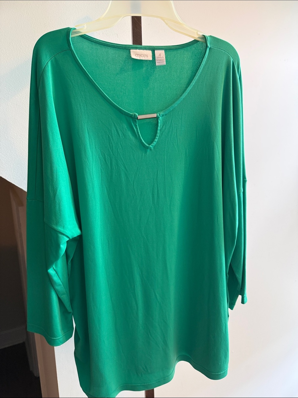 Chico's Teal Green Keyhole Dolman Long Sleeve Top